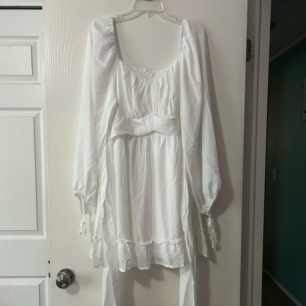 Sweetheart Neck Lantern Sleeve Ruched Bust Ruffle Hem Dress